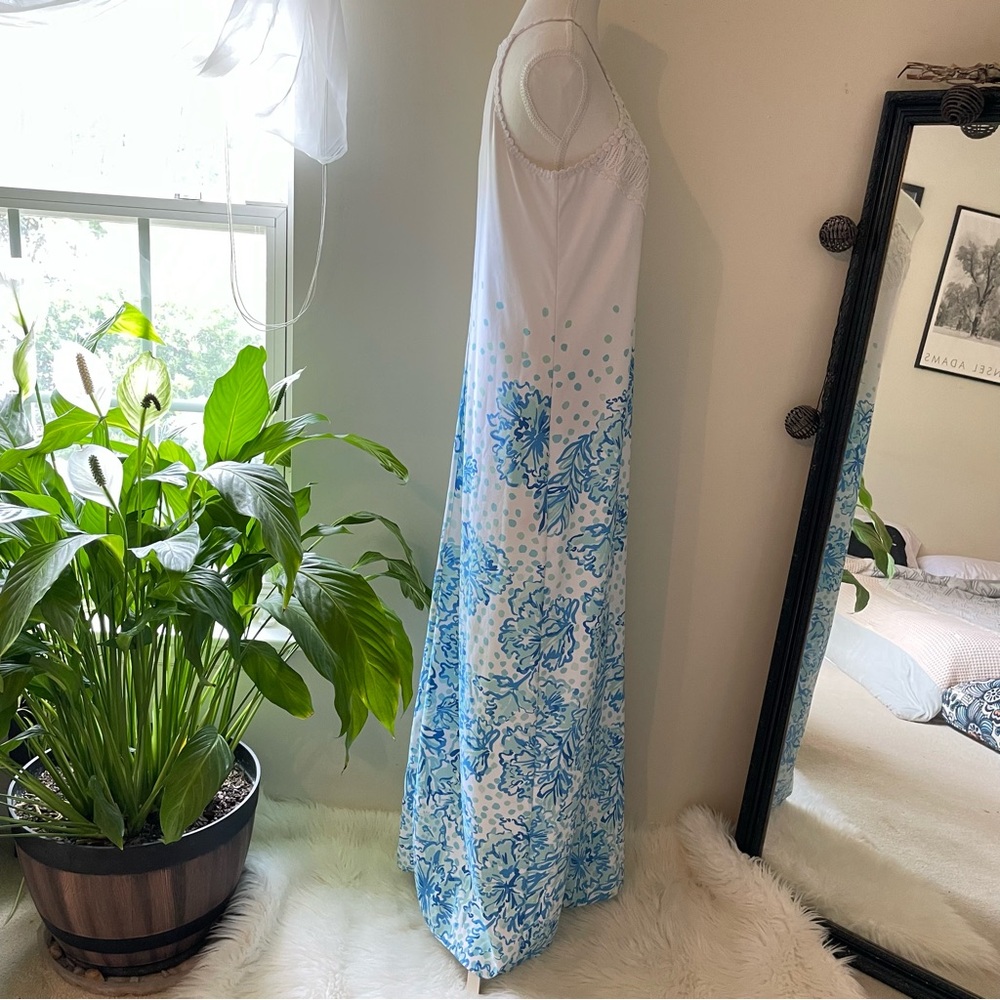 Lilly Pulitzer Pearl Halter Maxi Dress Resort White Karma Camellia Blue 4 - Picture 15 of 16